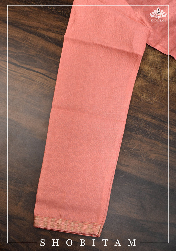 Peach Pink Banarasi Self Brocade Kurta Pajama Set for Men, Mutiple Size  | Ethnic Menswear by Shobitam