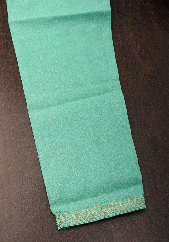 Self weave Kurta Pajama Set for Men in Cyan Green, Multiple Size | Ethnic Menswear by Shobitam