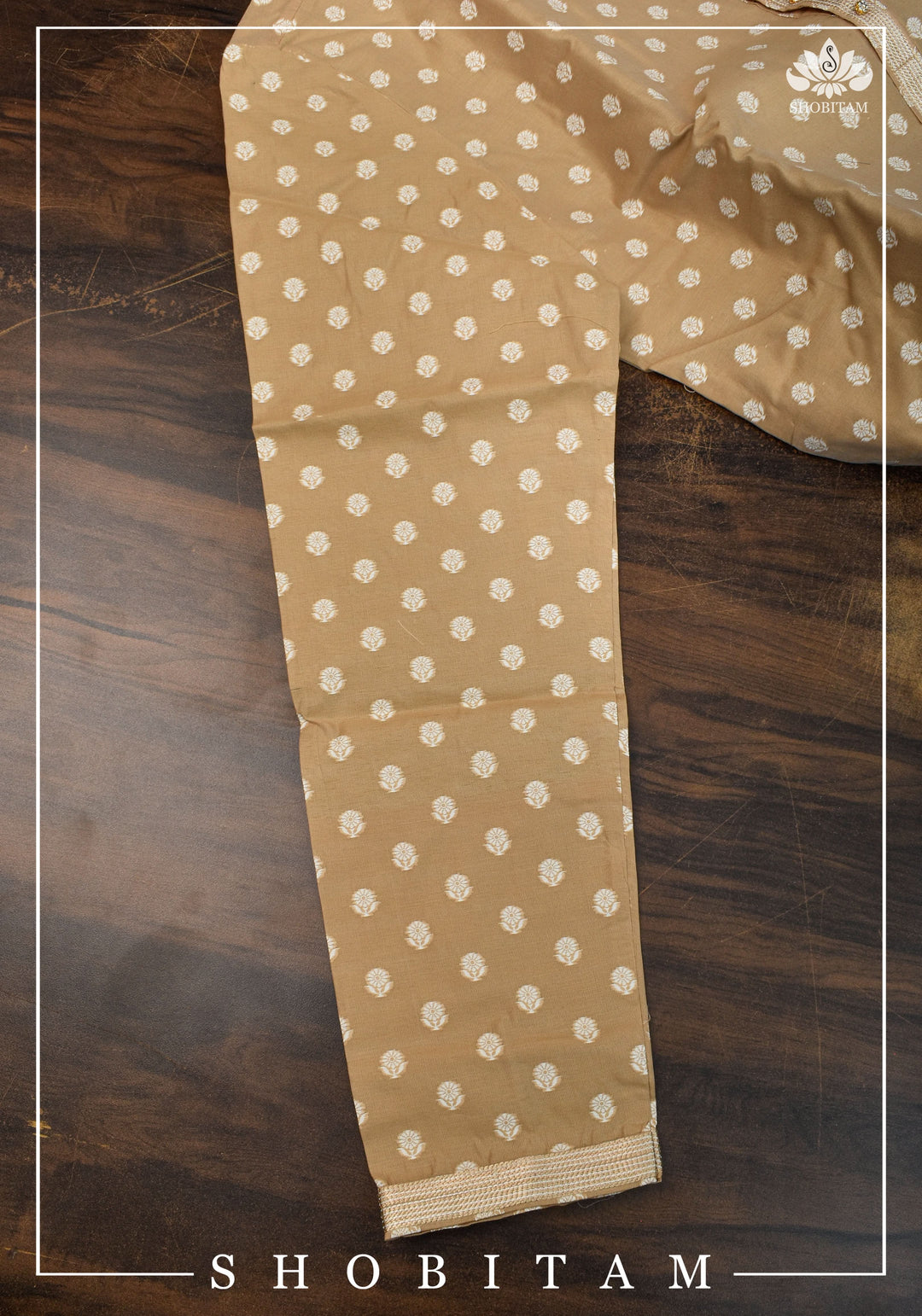 Beige Self Brocade Kurta Pajama Set for Men, Multiple Sizes | Ethnic Menswear by Shobitam