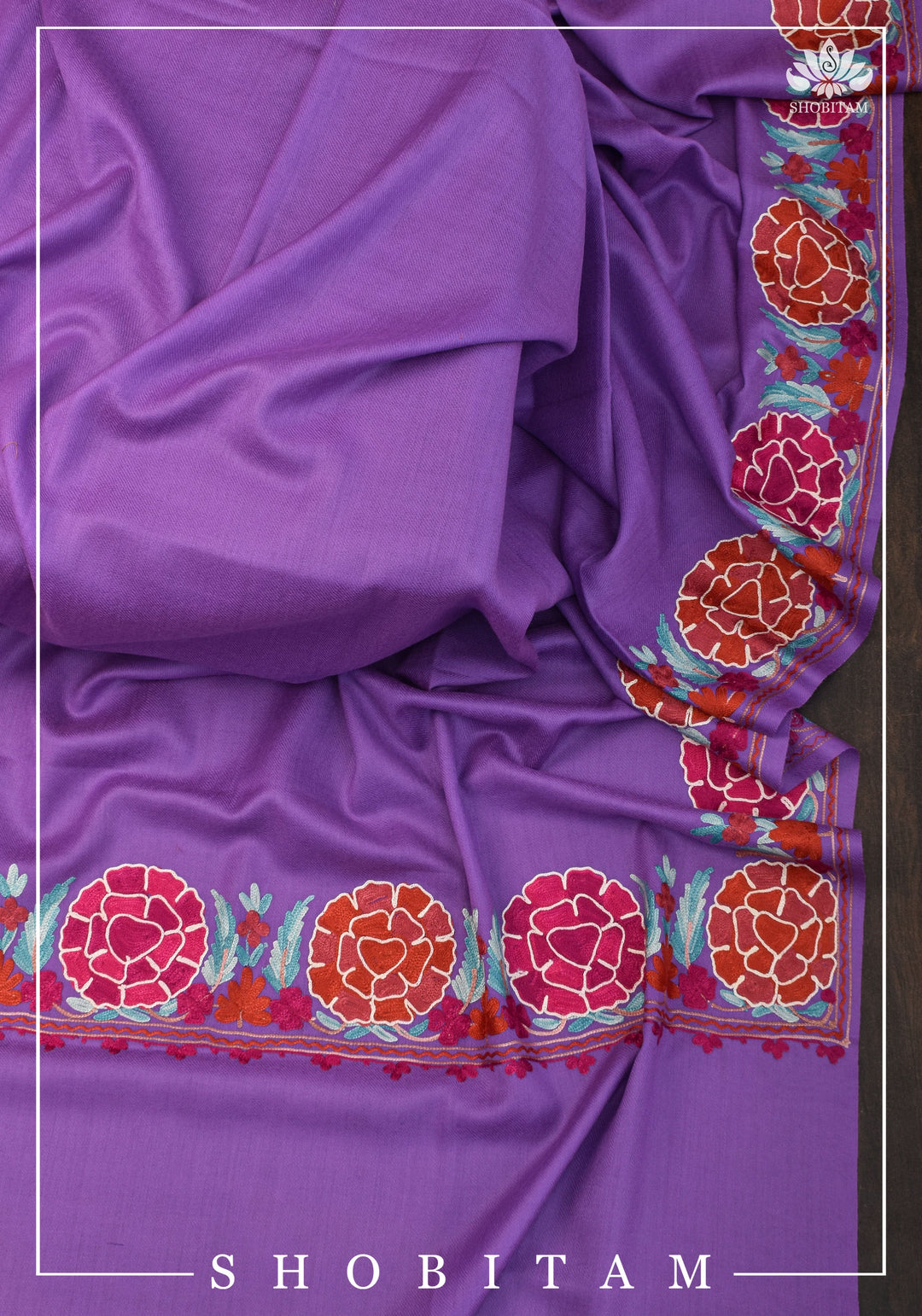 SHAWL : Artisan crafted Kashmiri Aari work Unisex Shawl in lavender