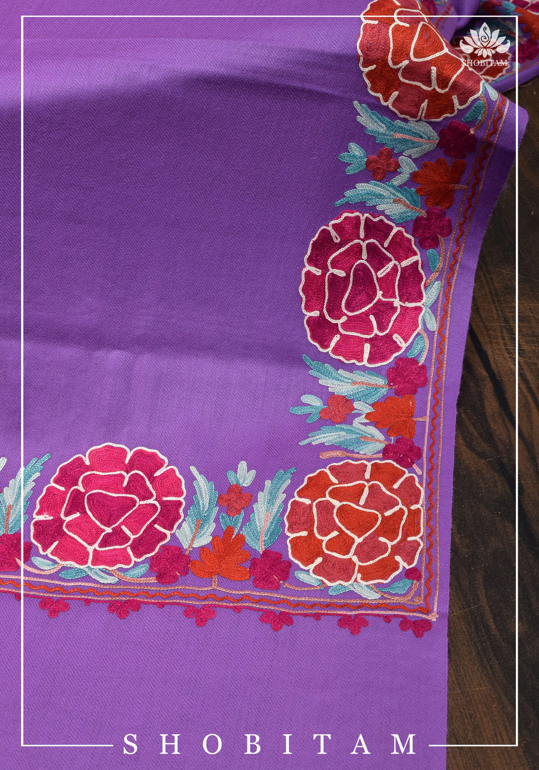 SHAWL : Artisan crafted Kashmiri Aari work Unisex Shawl in lavender