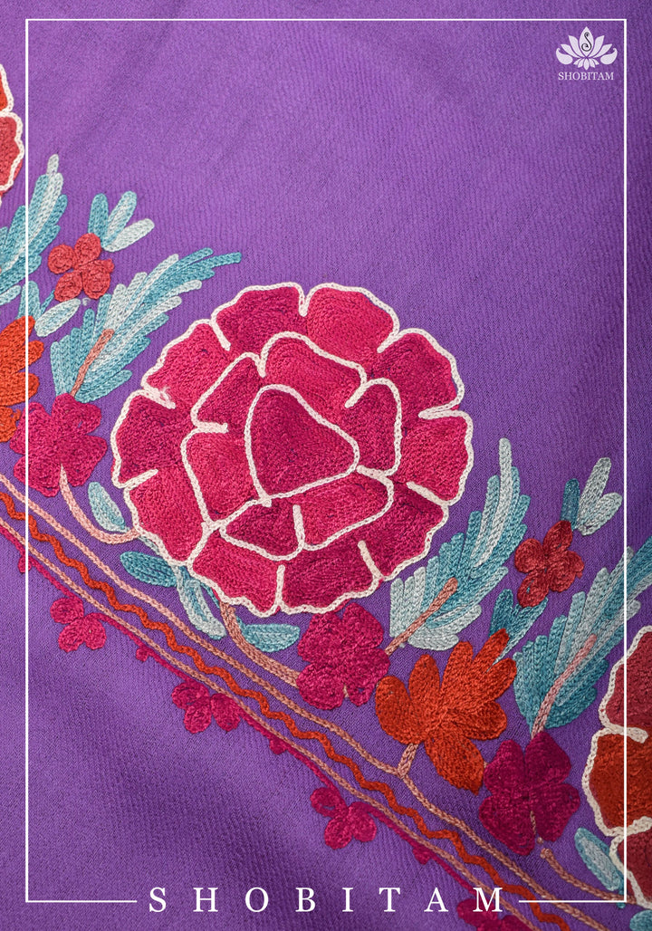 SHAWL : Artisan crafted Kashmiri Aari work Unisex Shawl in lavender