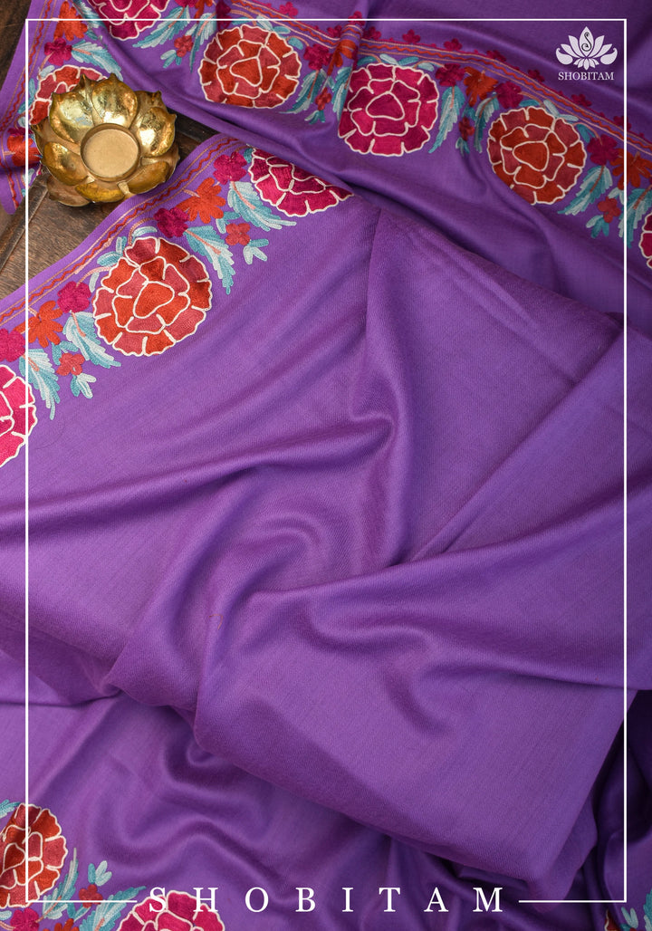 SHAWL : Artisan crafted Kashmiri Aari work Unisex Shawl in lavender