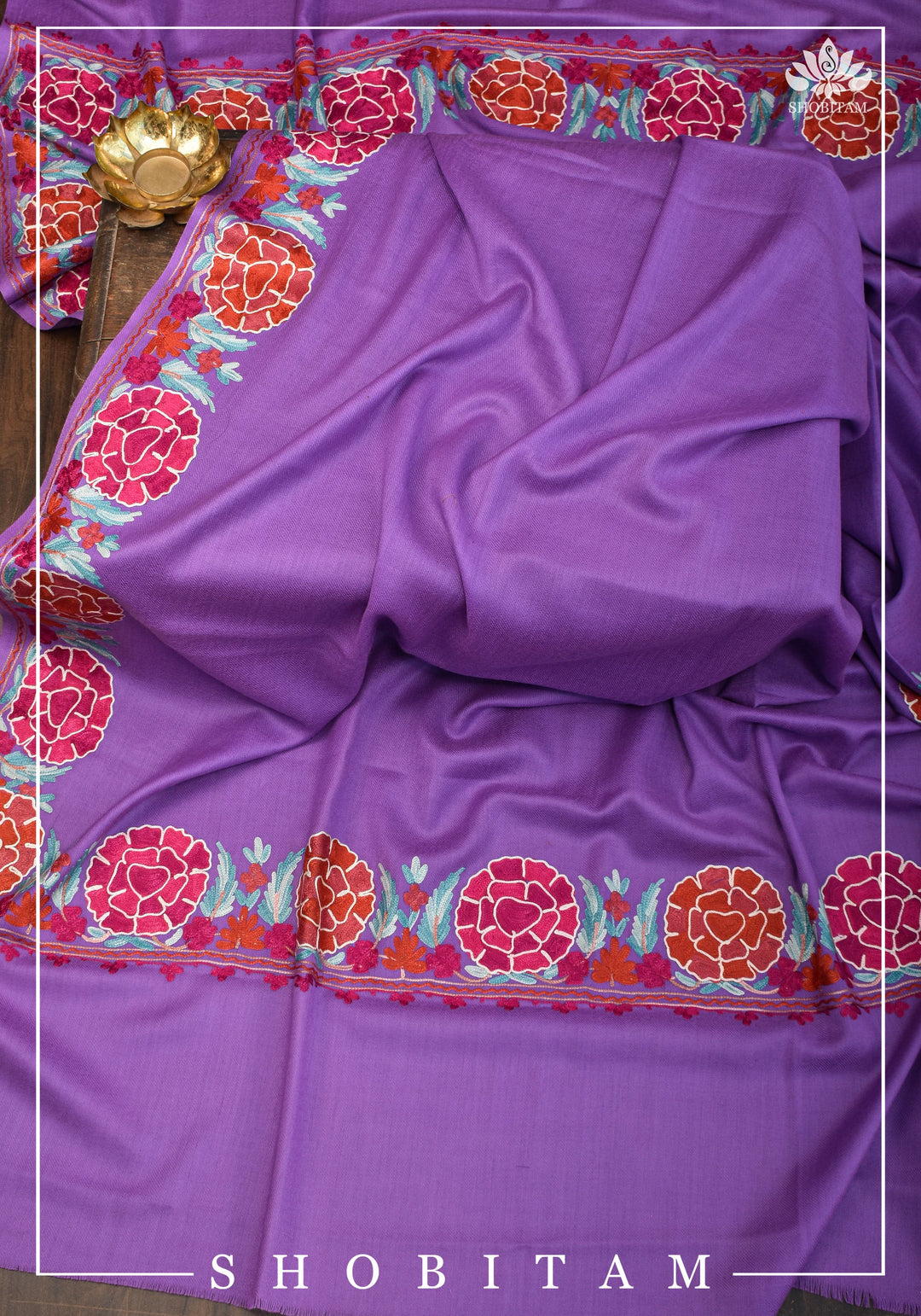 SHAWL : Artisan crafted Kashmiri Aari work Unisex Shawl in lavender