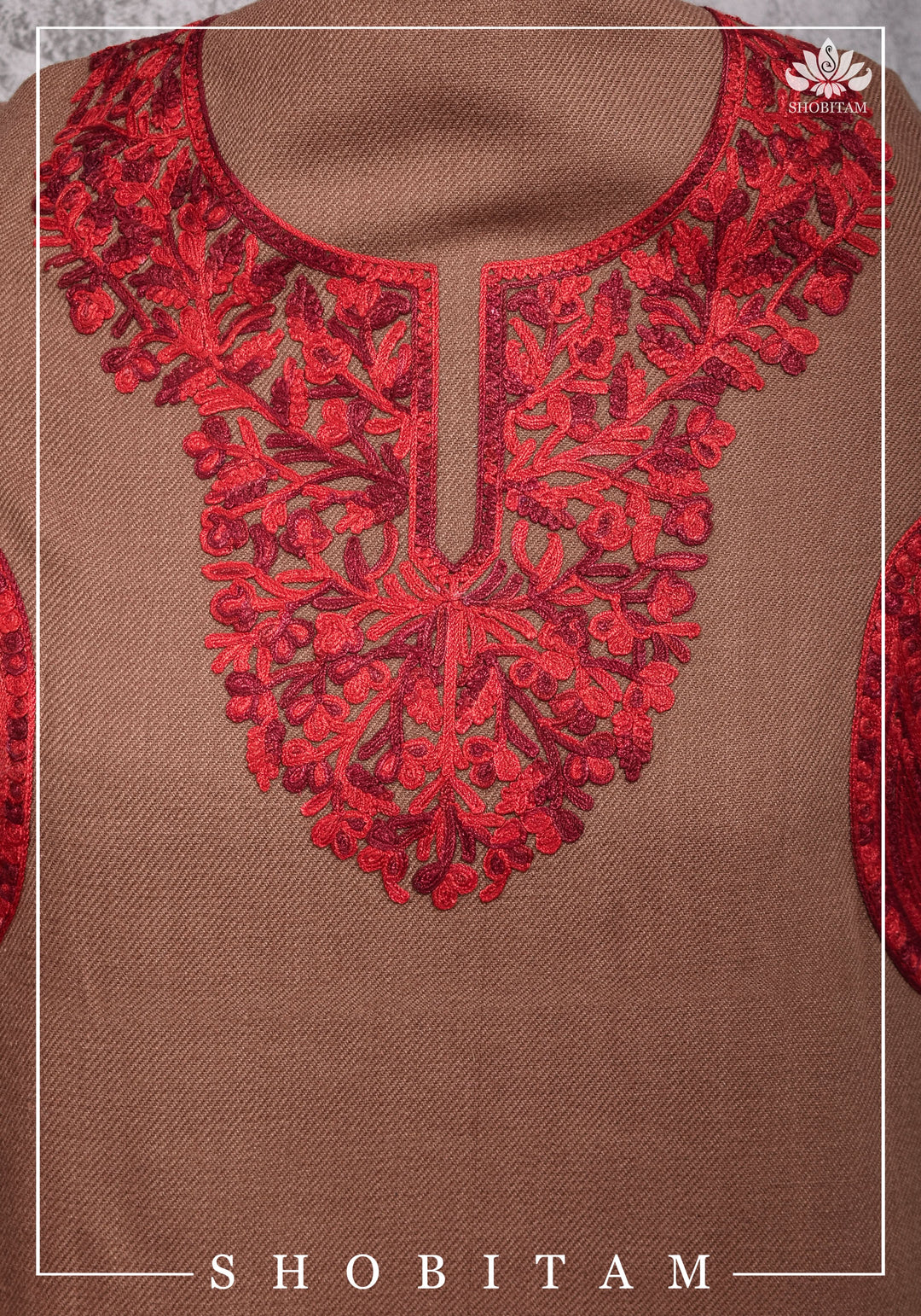 Custom Measure :Kashmiri Aari Work in Brown Salwar Kameez | Readymades by Shobitam