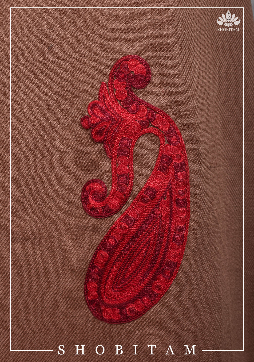 Custom Measure :Kashmiri Aari Work in Brown Salwar Kameez | Readymades by Shobitam