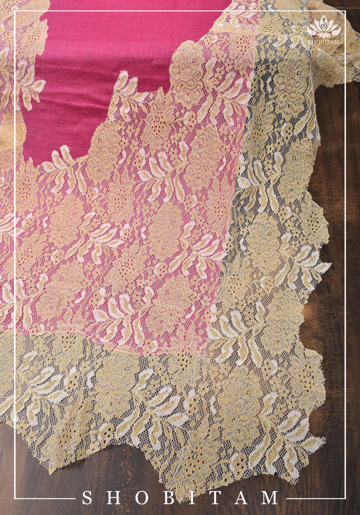 Semi Pashmina Shawls with Net in beige and Pink