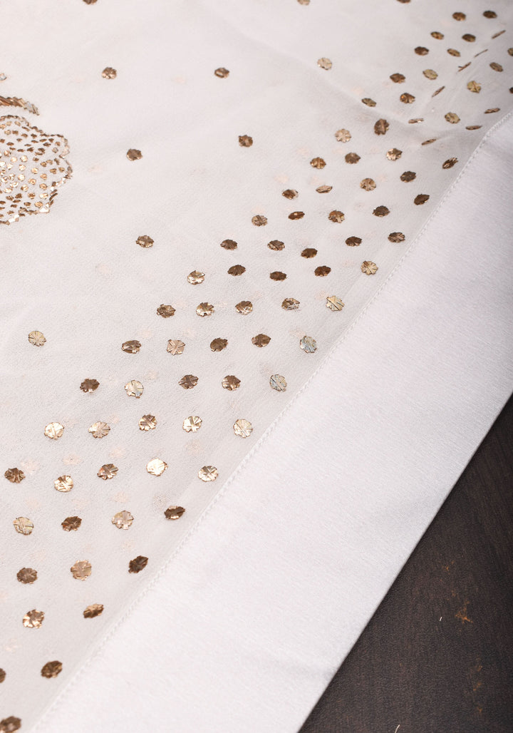 Exquisite and Authentic Hand Mukesh embellishments on White Pure Georgette Saree