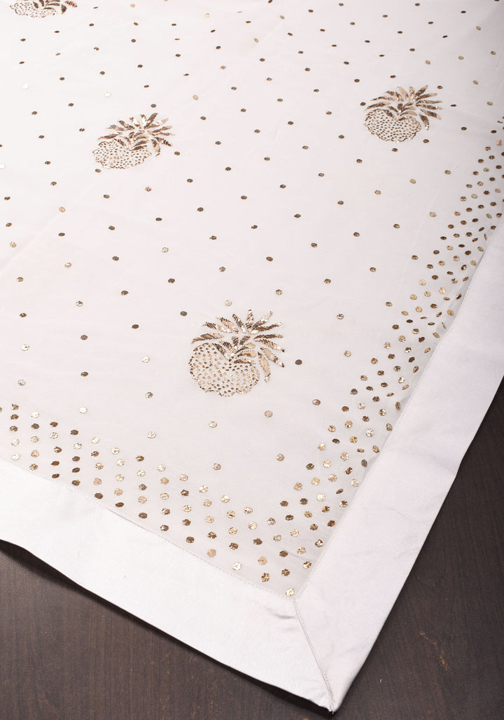 Exquisite and Authentic Hand Mukesh embellishments on White Pure Georgette Saree