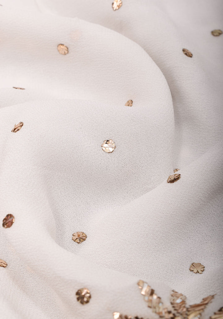Exquisite and Authentic Hand Mukesh embellishments on White Pure Georgette Saree