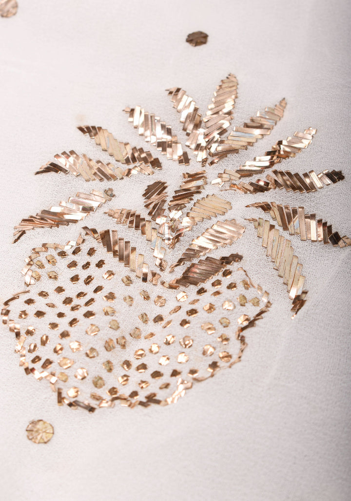 Exquisite and Authentic Hand Mukesh embellishments on White Pure Georgette Saree