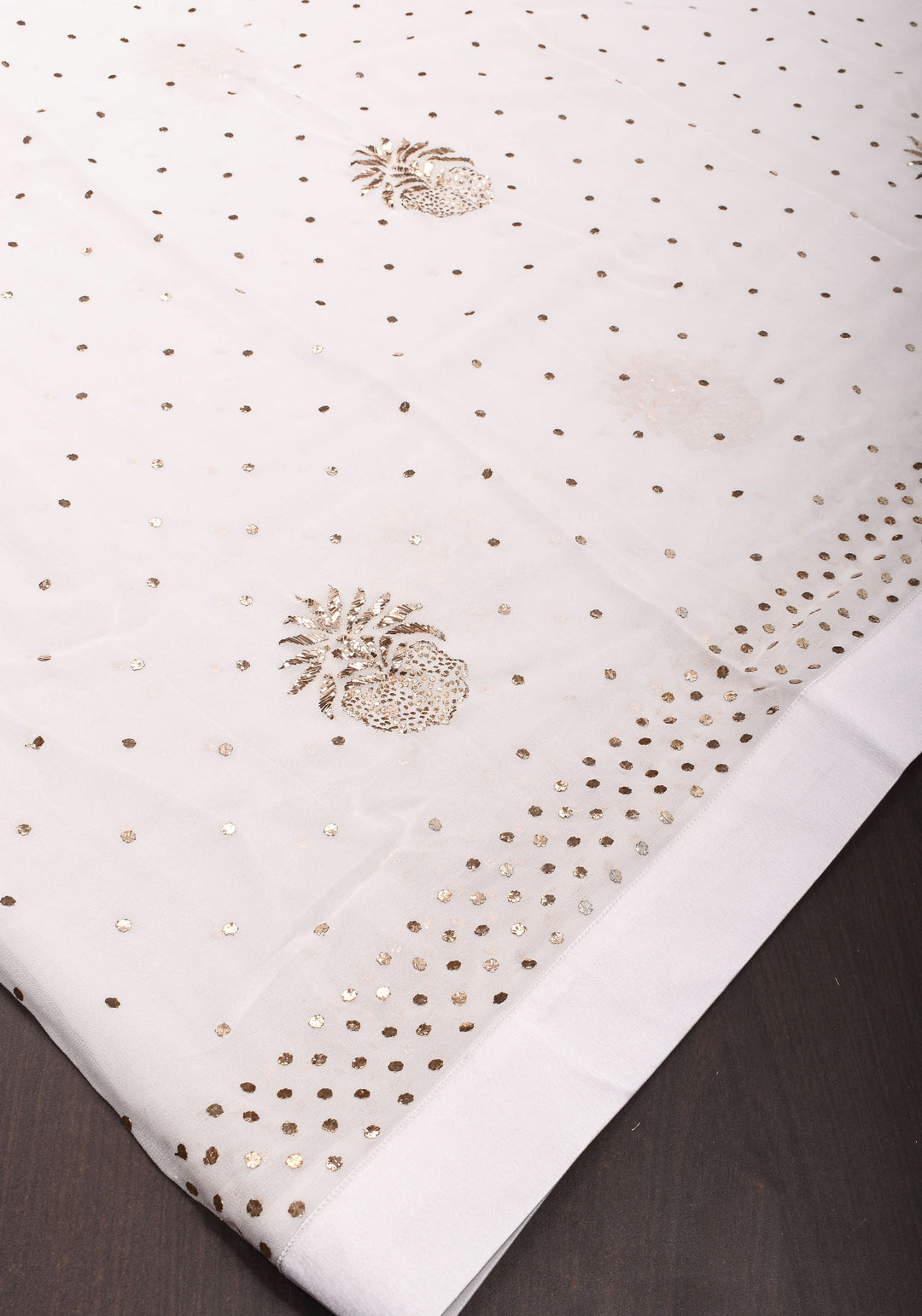 Exquisite and Authentic Hand Mukesh embellishments on White Pure Georgette Saree