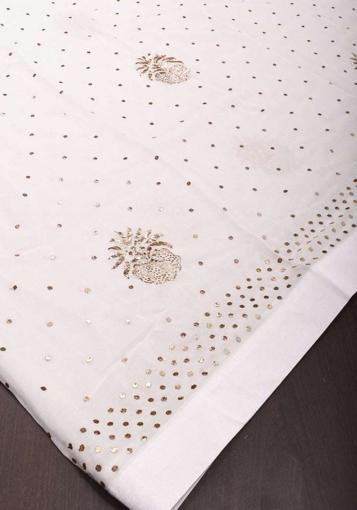Exquisite and Authentic Hand Mukesh embellishments on White Pure Georgette Saree