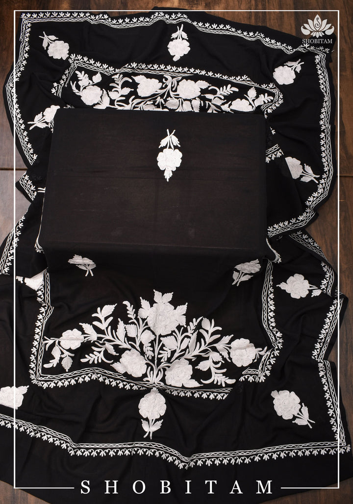 Stitched Kashmiri Aari Embroidery Salwar Kameez 3 piece Suit in Black Georgette
