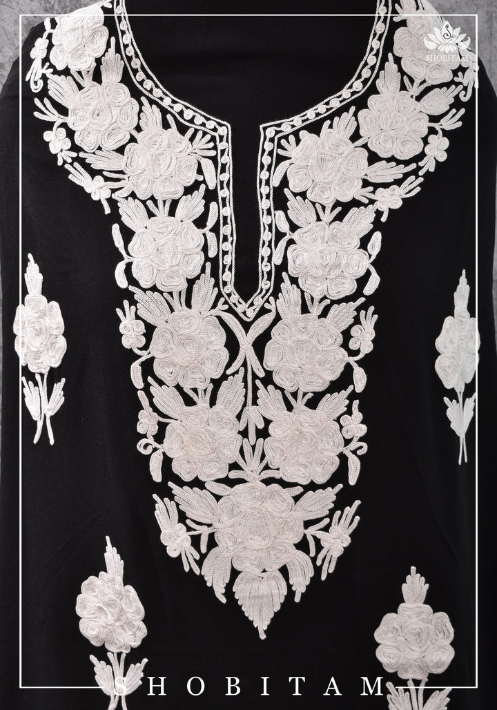 Stitched Kashmiri Aari Embroidery Salwar Kameez 3 piece Suit in Black Georgette