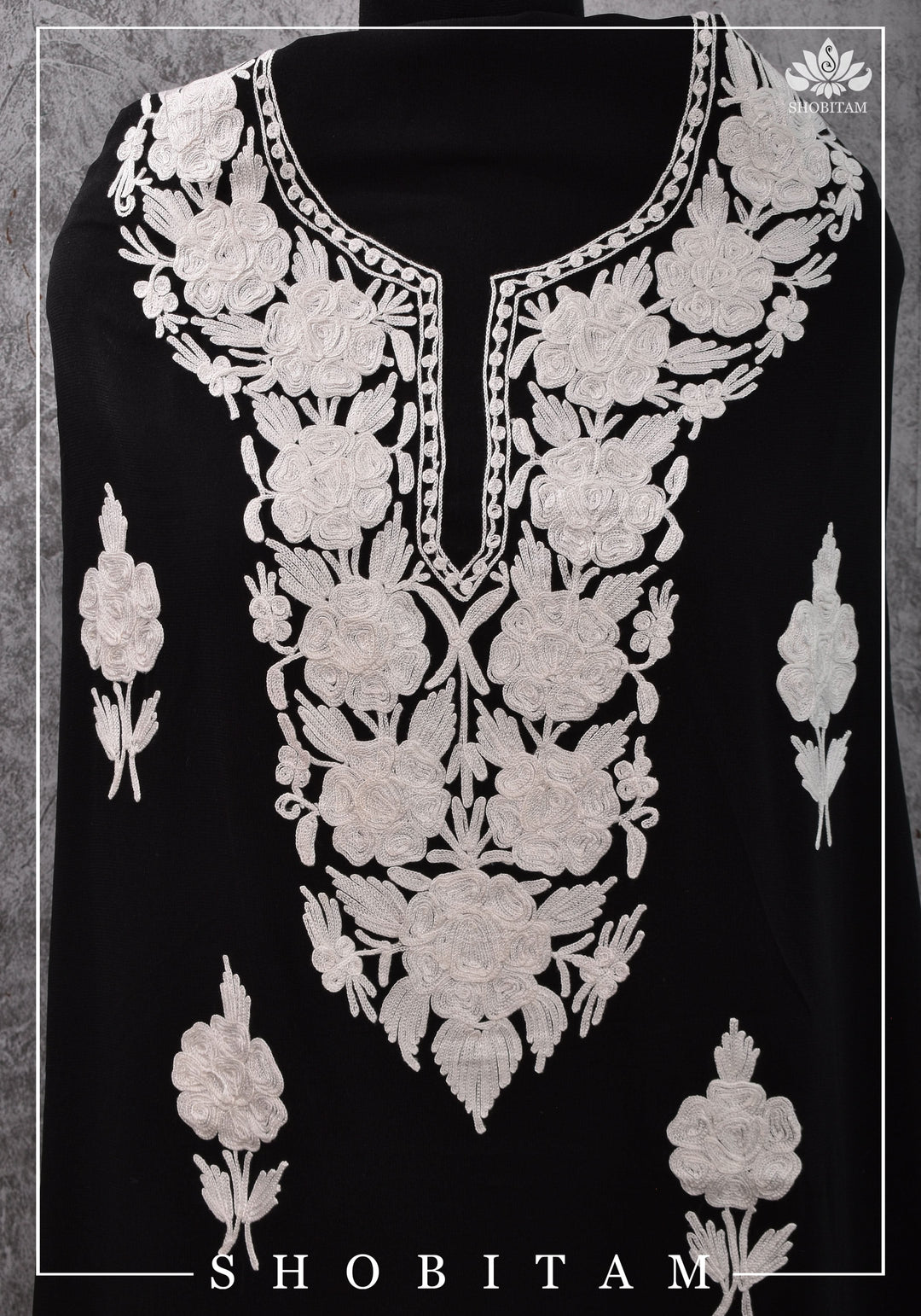 Stitched Kashmiri Aari Embroidery Salwar Kameez 3 piece Suit in Black Georgette