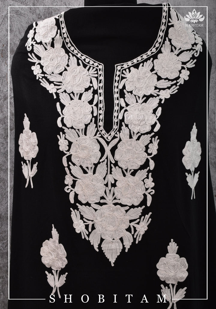 Stitched Kashmiri Aari Embroidery Salwar Kameez 3 piece Suit in Black Georgette
