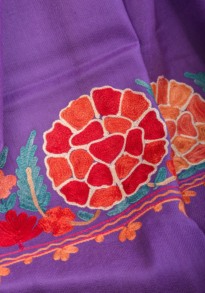 SHAWL : Artisan crafted Kashmiri Aari work Unisex Shawl in lavender