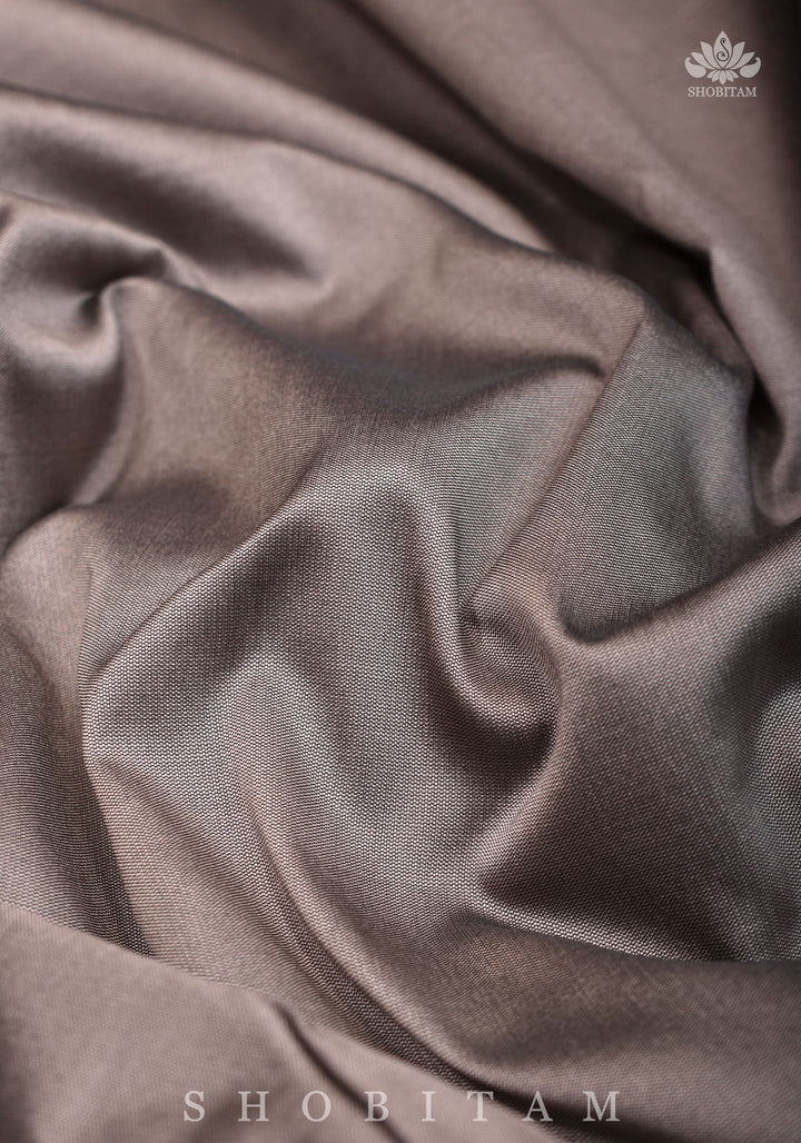 Two tone zari Temple Border On Gray Art Silk