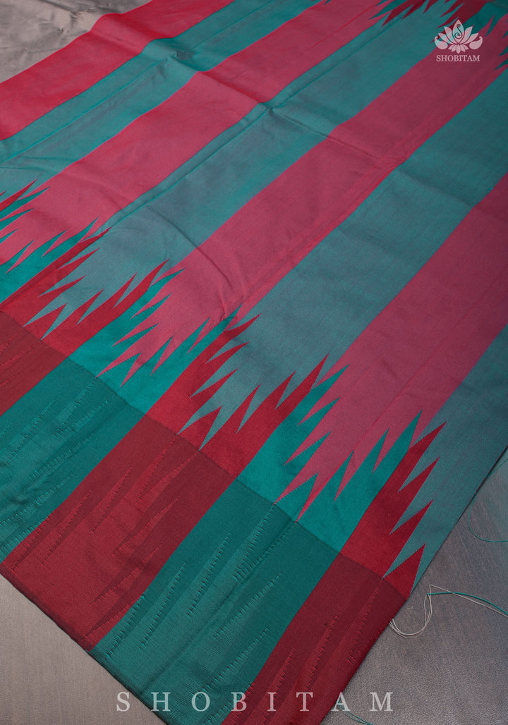 Two tone zari Temple Border On Gray Art Silk