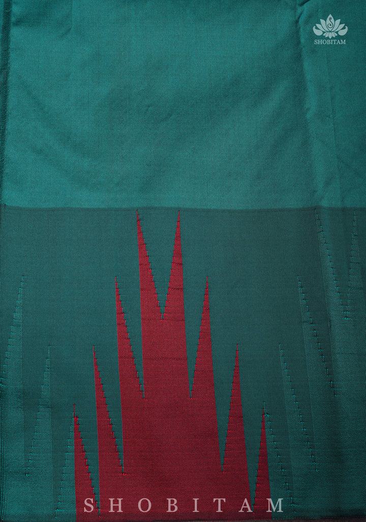 Two tone zari Temple Border On Gray Art Silk