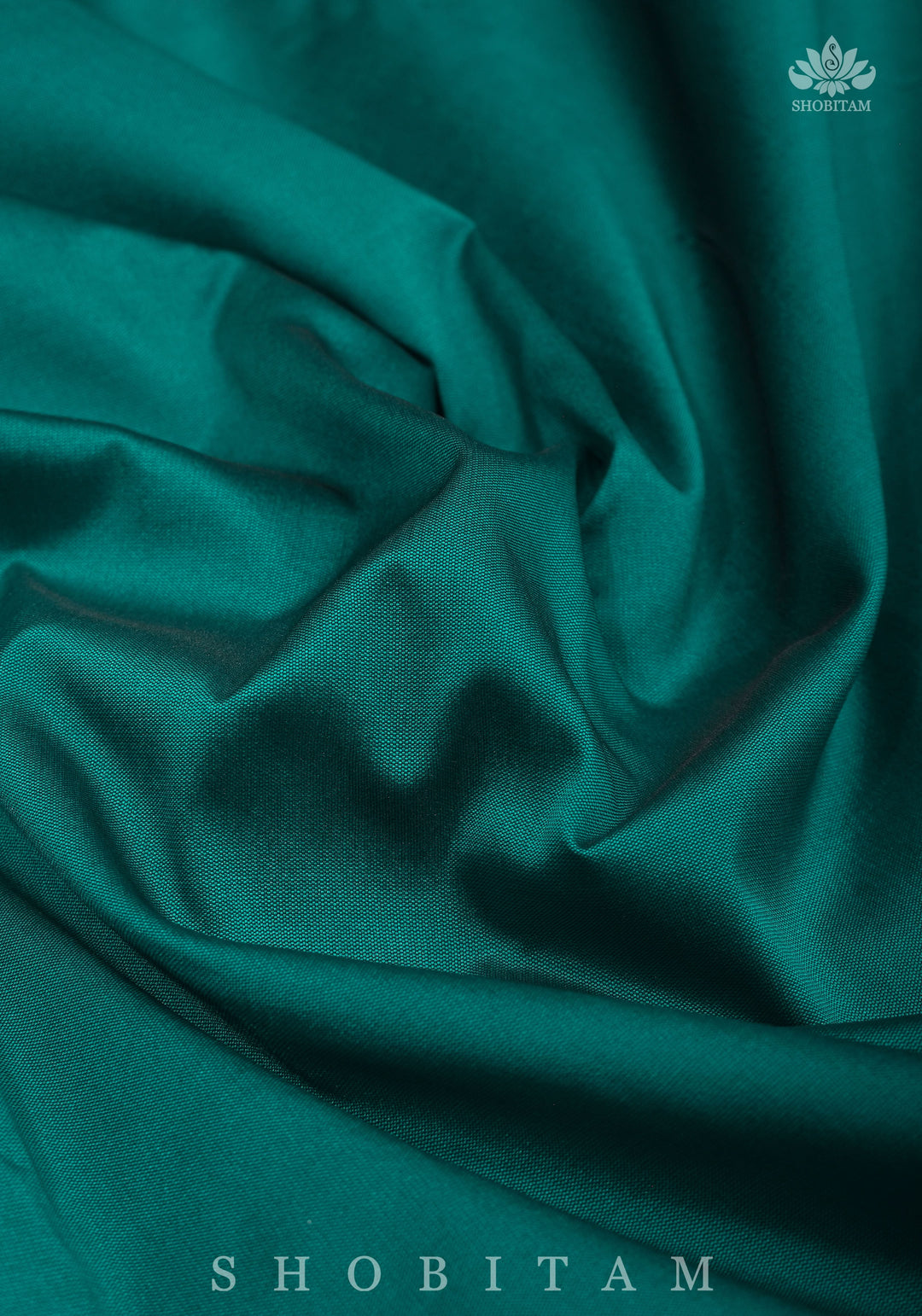 Two tone, Two side Temple Border on Rama Green Art Silk Saree