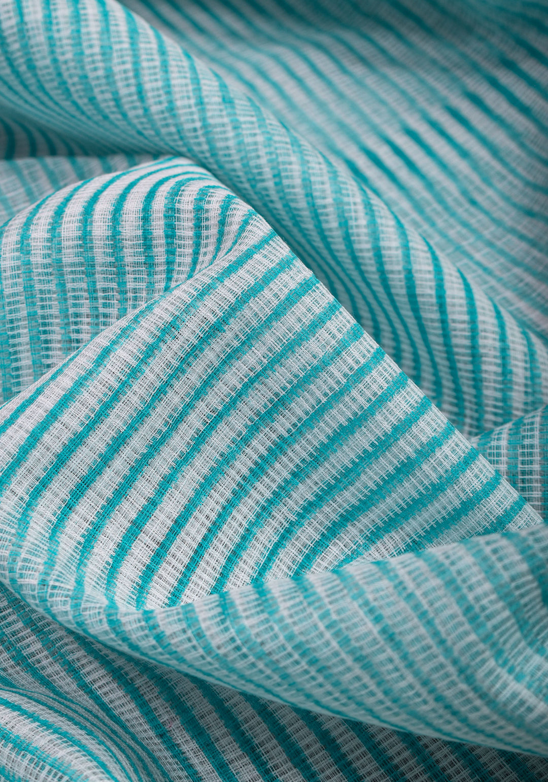 Kota Doria Cotton Saree in Blue and White  with Sanganeri Hand Block Print
