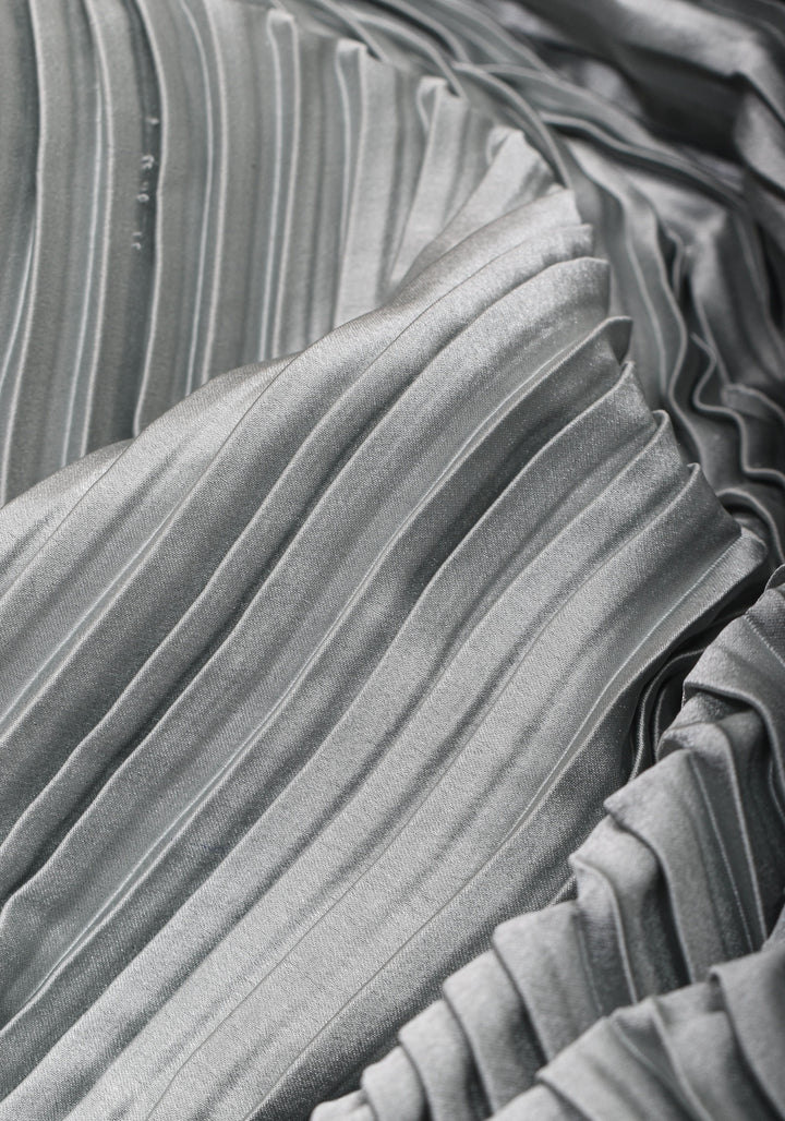 Pleated Satin Half and Half Saree in Silver Gray ,No Blouse Piece