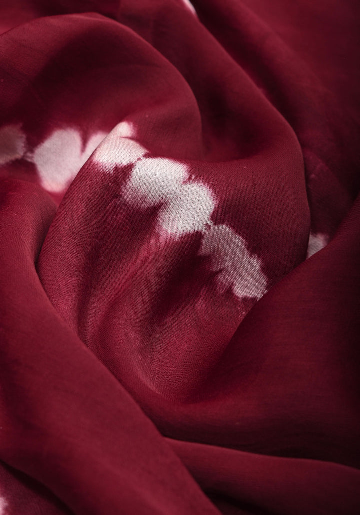 Hand Shibori Dye on Reddish Maroon Modal Silk Saree with Crushed Pallu,  No Blouse Piece