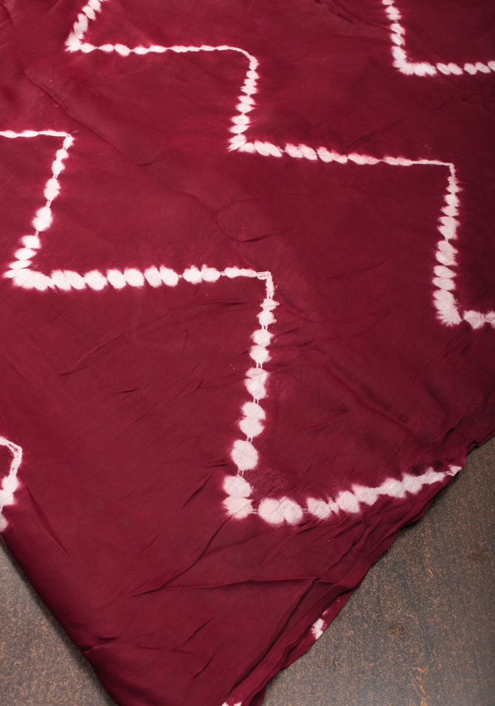 Hand Shibori Dye on Reddish Maroon Modal Silk Saree with Crushed Pallu,  No Blouse Piece