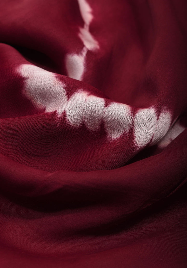 Hand Shibori Dye on Reddish Maroon Modal Silk Saree with Crushed Pallu,  No Blouse Piece