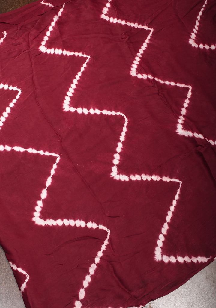 Hand Shibori Dye on Reddish Maroon Modal Silk Saree with Crushed Pallu,  No Blouse Piece