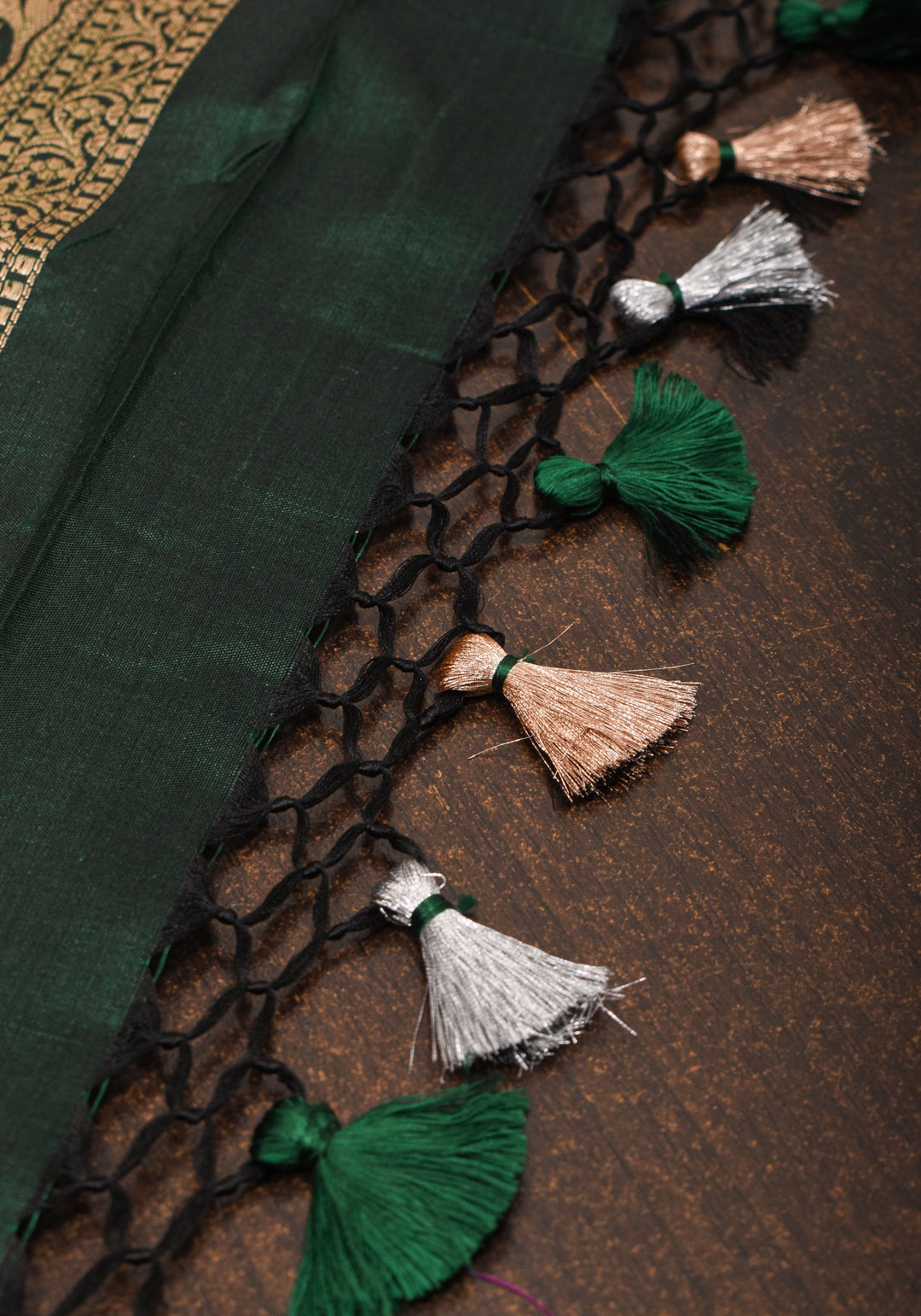Exquisite Floral Alfi Jaal Brocade Banarasi Katan Silk Saree in Bottle Green | SILK MARK CERTIFIED