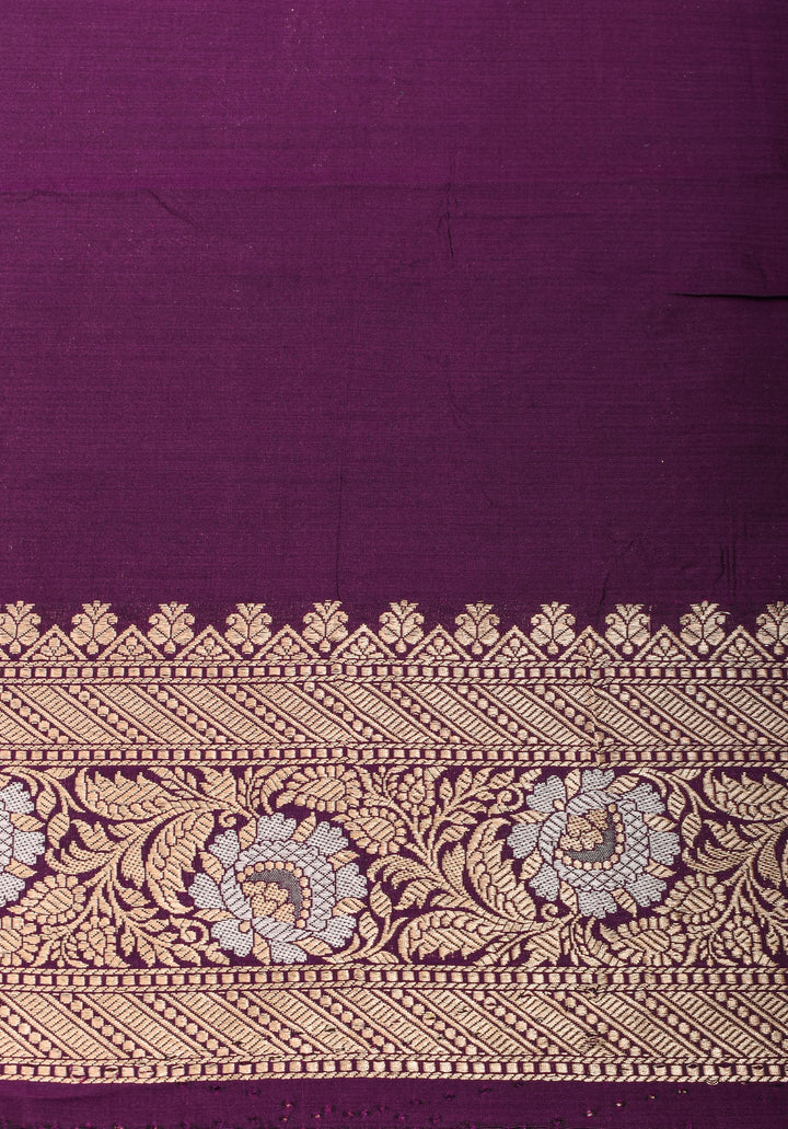 Exquisite Paisley Motif Alfi Jaal Brocade Banarasi Katan Silk Saree in Plum | SILK MARK CERTIFIED