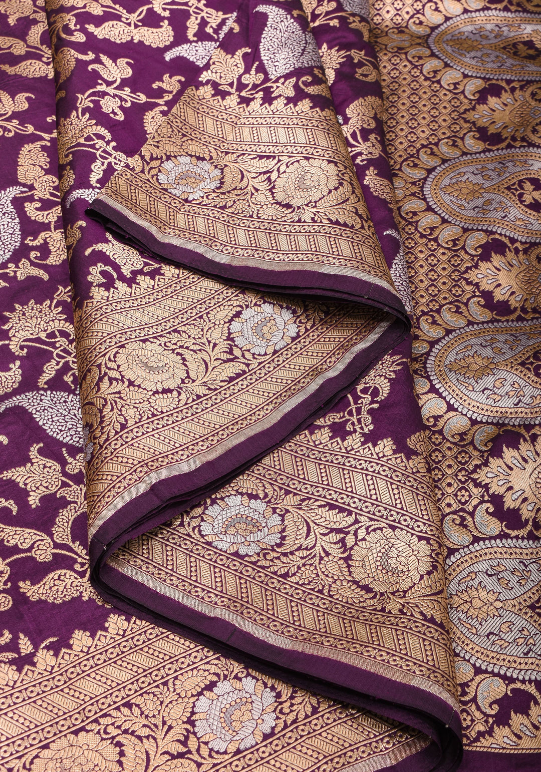Exquisite Paisley Motif Alfi Jaal Brocade Banarasi Katan Silk Saree in Plum | SILK MARK CERTIFIED