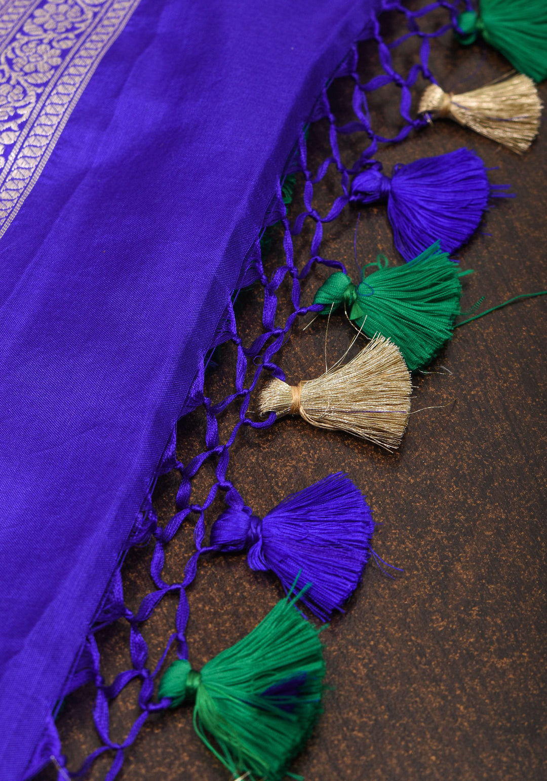 Authentic Banaras Floral Jaal Katan Silk Saree in Emerland Green with Purple Contrast Border | SILK MARK CERTIFIED