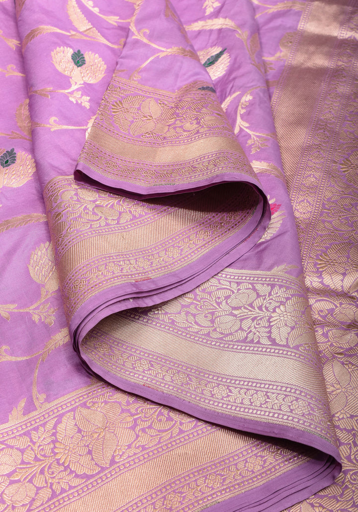 Exquisite Banarasi Floral Meenakari Jaal Pure Katan Silk Saree in Lavender | SILK MARK CERTIFIED