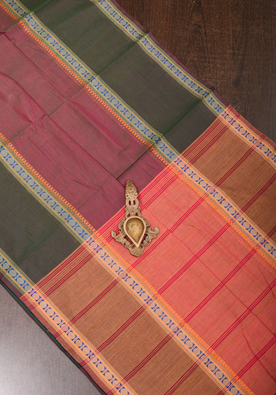 Purple and Green Dual Tone Kanchi Cotton Saree