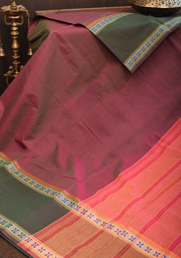 Purple and Green Dual Tone Kanchi Cotton Saree