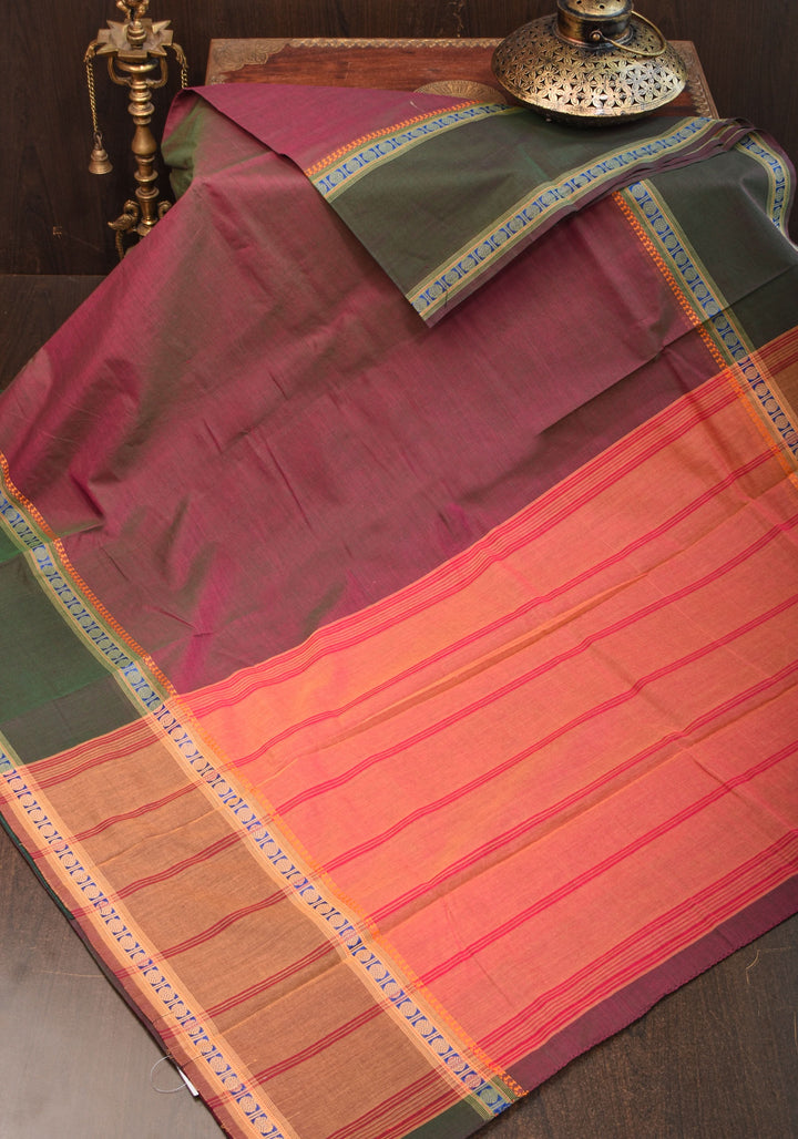 Purple and Green Dual Tone Kanchi Cotton Saree