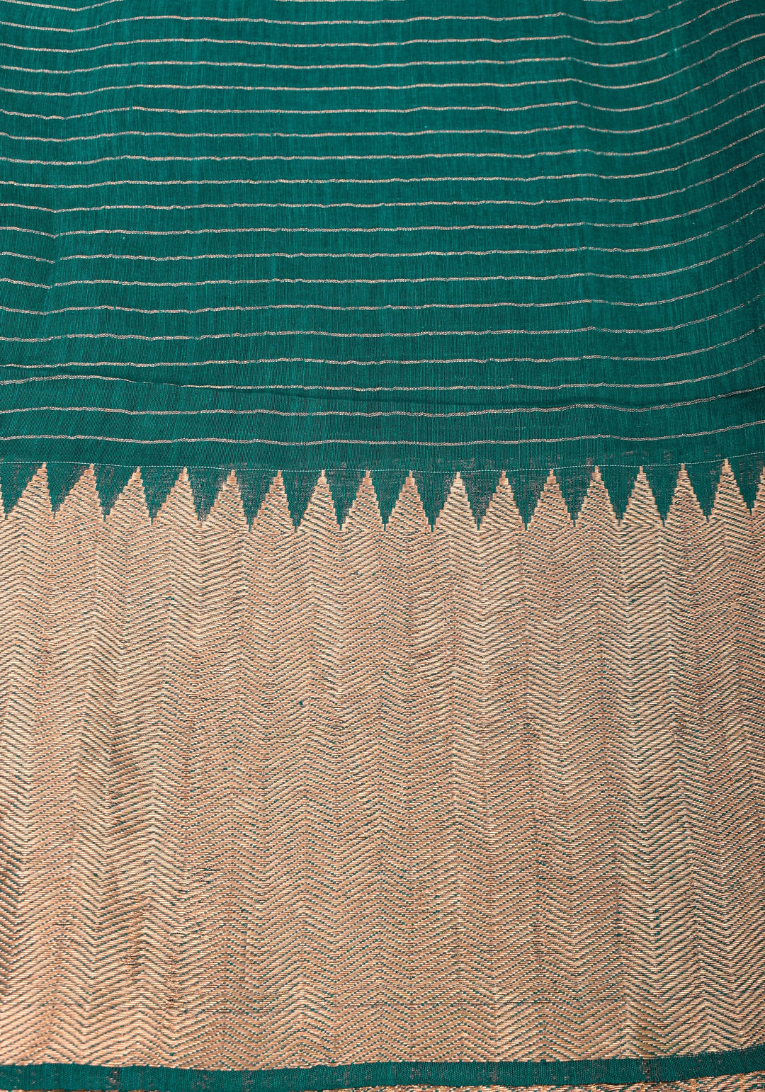 Matka Silk Saree in Green with Zari Checks and Wide Zari Temple Border | SILK MARK CERTIFIED