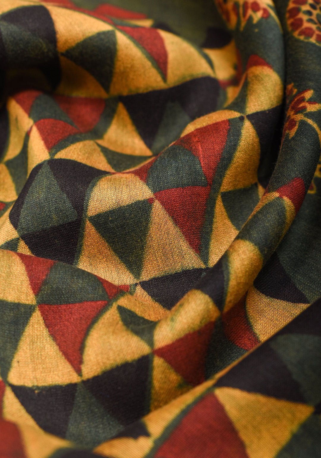 Ajrakh Hand Block Print on Chanderi Silk Cotton Saree with thin zari borders