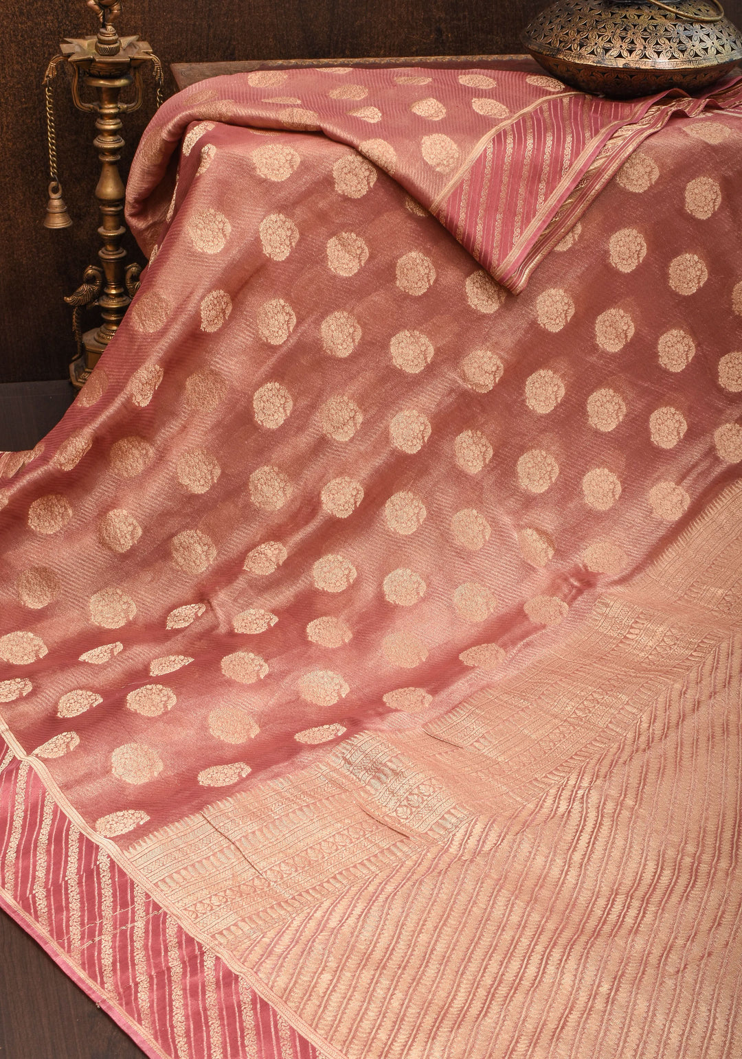 Pure Tissue Crepe  Silk Saree in Dusty Rose | SILK MARK CERTIFIED