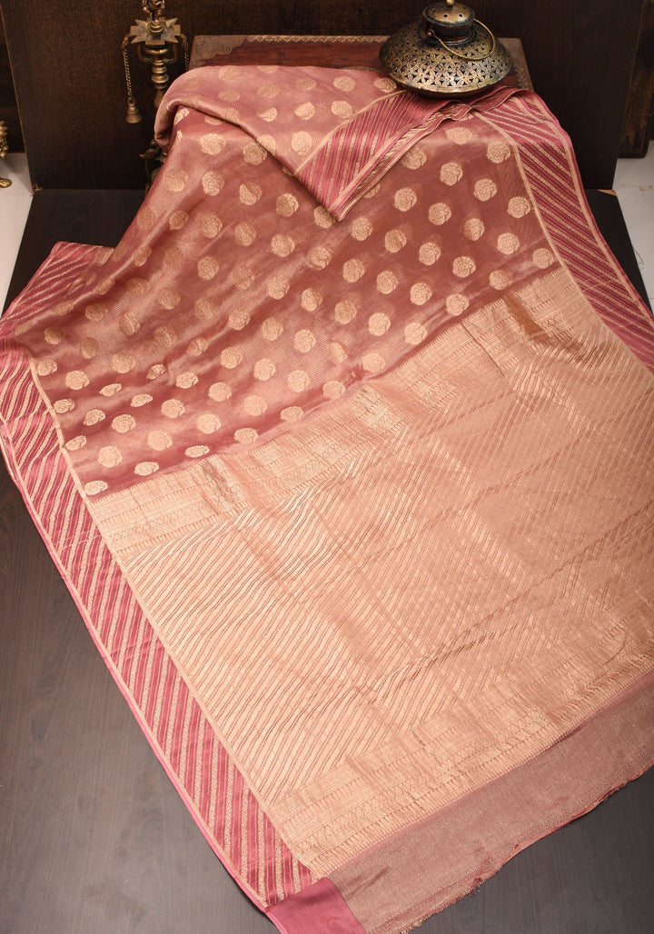 Pure Tissue Crepe  Silk Saree in Dusty Rose | SILK MARK CERTIFIED