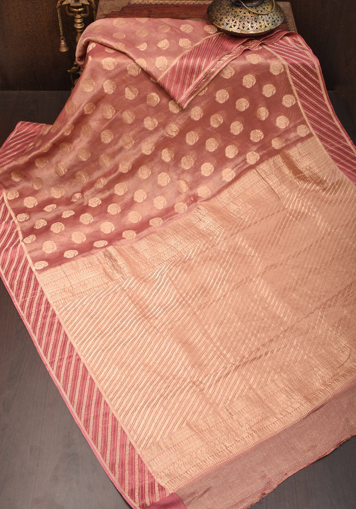Pure Tissue Crepe  Silk Saree in Dusty Rose | SILK MARK CERTIFIED