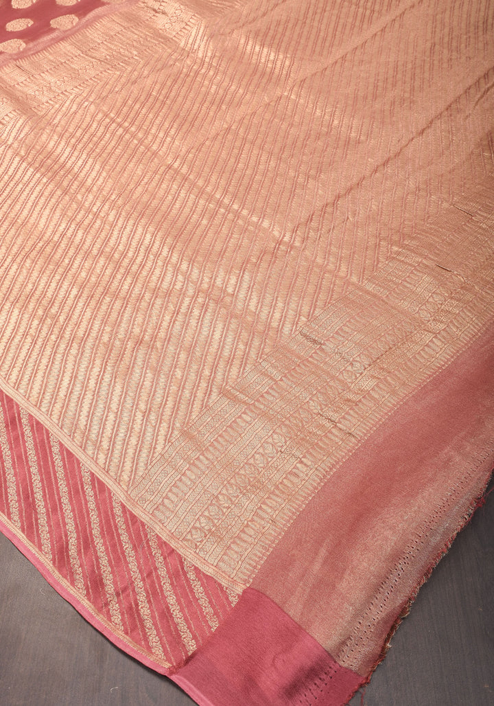 Pure Tissue Crepe  Silk Saree in Dusty Rose | SILK MARK CERTIFIED