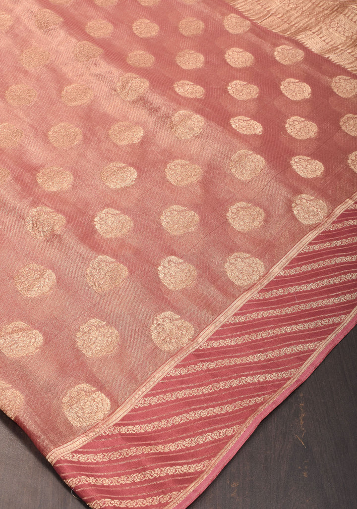 Pure Tissue Crepe  Silk Saree in Dusty Rose | SILK MARK CERTIFIED