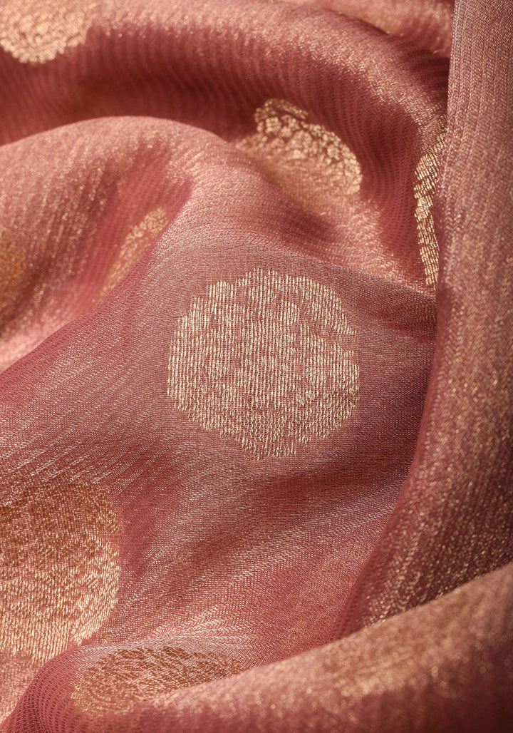 Pure Tissue Crepe  Silk Saree in Dusty Rose | SILK MARK CERTIFIED