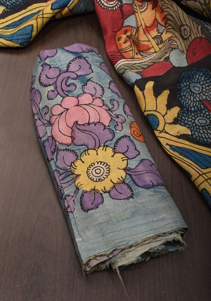 Black Authentic Pen Kalamkari on pure Assam Silk with Forest Tribes and Floral on Pallu  | SILK MARKED CERTIFIED