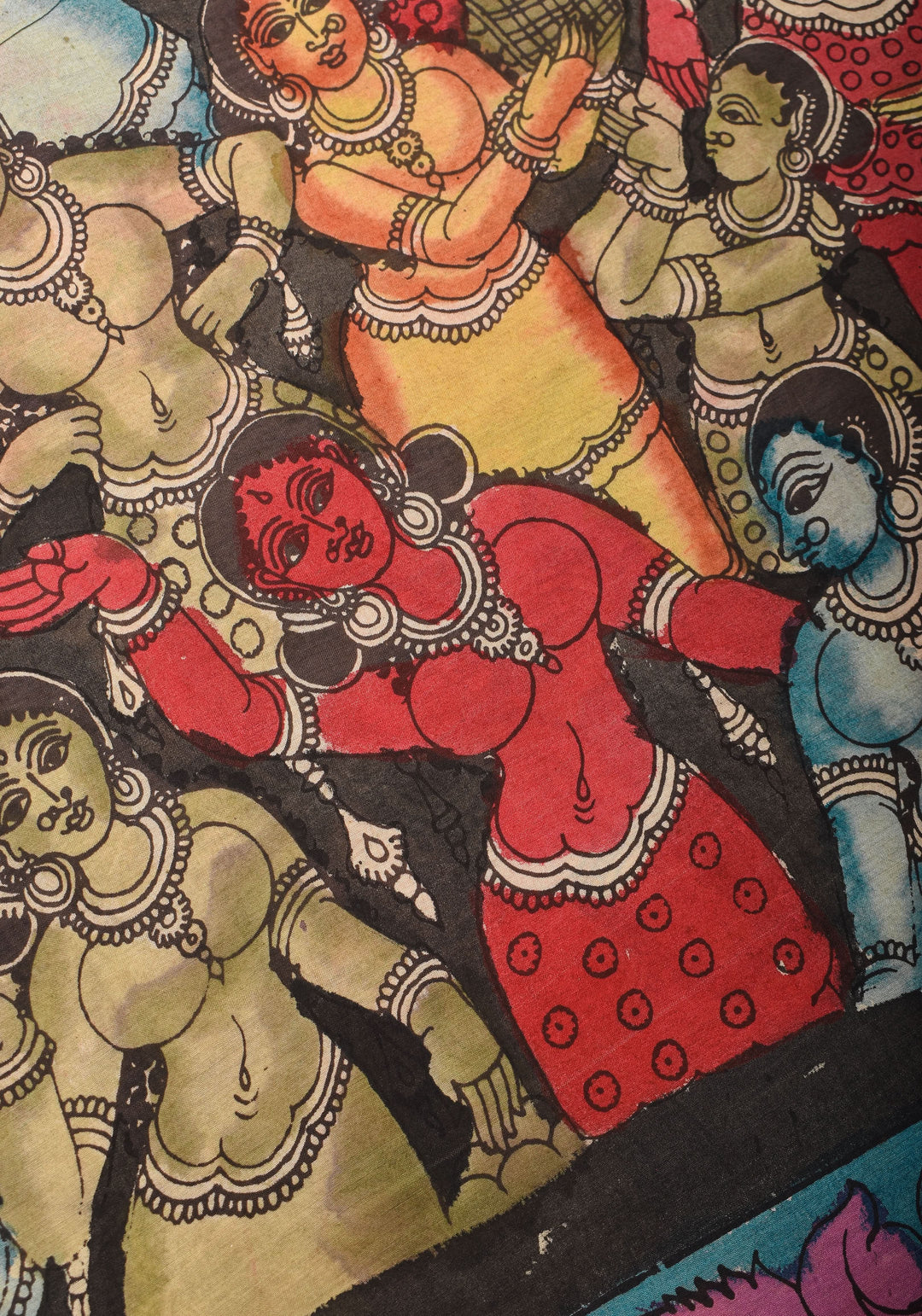 Black Authentic Pen Kalamkari on pure Assam Silk with Dancers and Tree of Life Pallu | SILK MARKED CERTIFIED